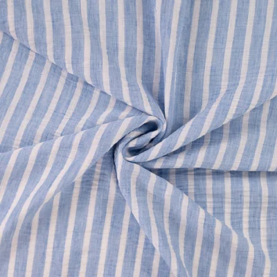 Tissu aspect Lin rayé Bleu ciel - Par 10 cm