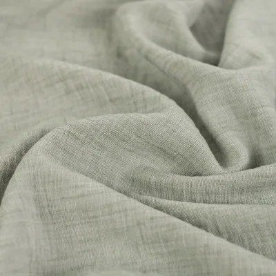 Tissu aspect Lin uni Vert - Par 10 cm