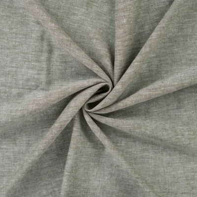 Tissu Lin Coton uni Vert chiné - Par 10 cm