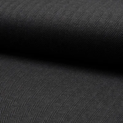 Tissu Jacquard polyviscose  extensible Chevrons noirs sur fond Gris anthracite - Par 10 cm
