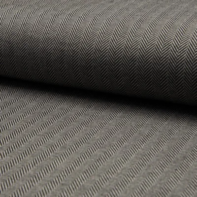 Tissu Jacquard polyviscose  extensible Chevrons noirs sur fond Blanc - Par 10 cm