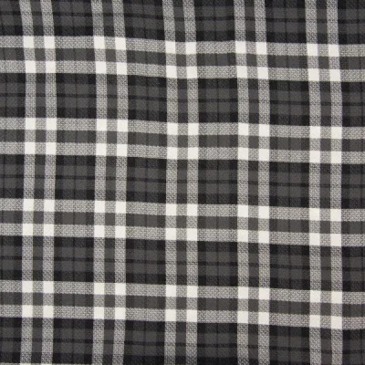 Tissu Viscose épaisse en reliefs Carreaux  écossais  gris et noirs sur fond Blanc - Par 10 cm