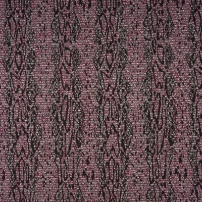 Tissu Jacquard Pailleté argent  Reptiles sur fond Bordeaux - Par 10 cm