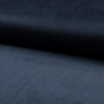Tissu Velours côtelé lavé uni Bleu marine - Par 10 cm
