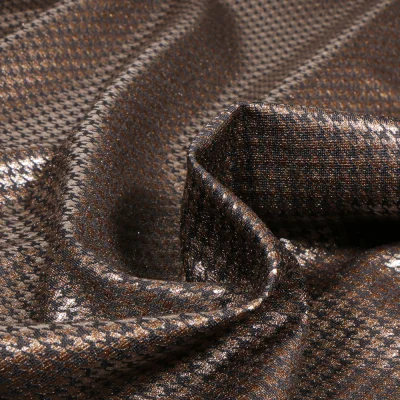 Tissu Jersey Milano Pied de poule Métallisé marron sur fond Marron - Par 10 cm