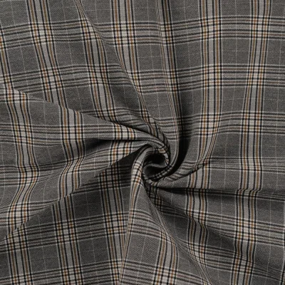 Tissu Bengaline Carreaux Fina ocre sur fond Gris - Par 10 cm