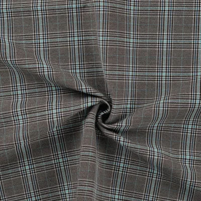 Tissu Bengaline Carreaux Fina bleu sur fond Gris - Par 10 cm