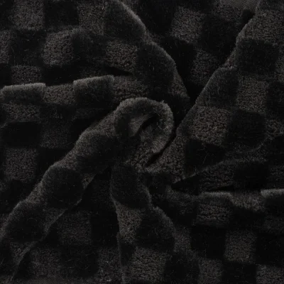 Tissu Fausse fourrure à carreaux Noir - Par 10 cm