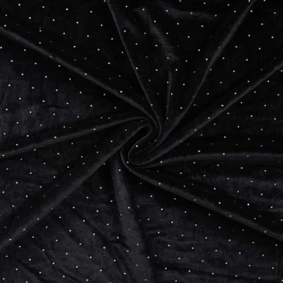 Tissu Jersey Velours Lunaria strass Argentés sur fond Noir - Par 10 cm