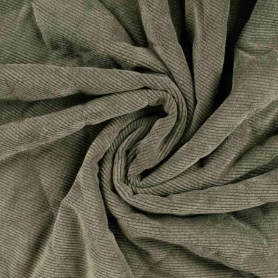 Tissu Velours Côtelé matelassé Ylona envers fausse fourrure uni Vert kaki - Par 10 cm