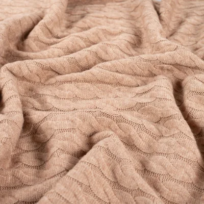 Tissu Maille torsadé en relief uni Beige sable - Par 10 cm