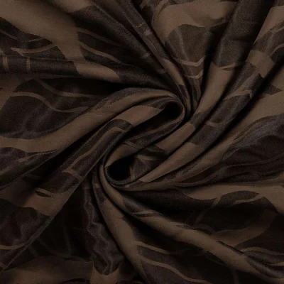 Tissu Polyviscose Aria zebré abstrait Noir sur fond Marron chocolat - Par 10 cm