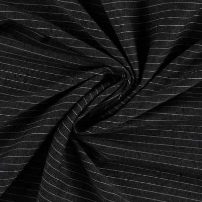 Tissu Jacquard polyviscose extensible fines rayures Gris clair sur fond Gris anthracite - Par 10 cm