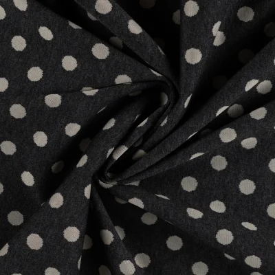 Tissu Jacquard polyviscose extensible pois Gris clair sur fond Gris anthracite - Par 10 cm