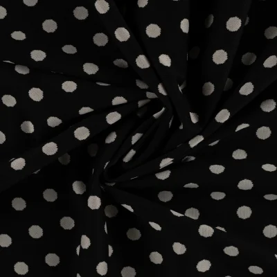 Tissu Jacquard polyviscose extensible pois Gris clair sur fond Noir - Par 10 cm