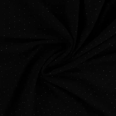 Tissu Maille Polyviscose extensible Points métallisés Argent sur fond Noir - Par 10 cm