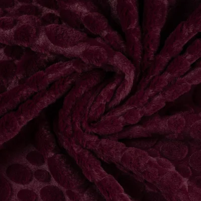 Tissu Fausse fourrure pois en relief uni Bordeaux - Par 10 cm