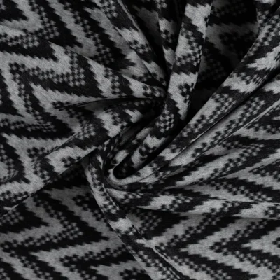 Tissu Caban brossé imprimé chevrons dégradés Noir sur fond Gris clair chiné - Par 10 cm