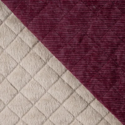 Tissu Velours Côtelé matelassé Ylona envers fausse fourrure uni Bordeaux - Par 10 cm