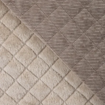 Tissu Velours Côtelé matelassé Ylona envers fausse fourrure uni Champagne - Par 10 cm