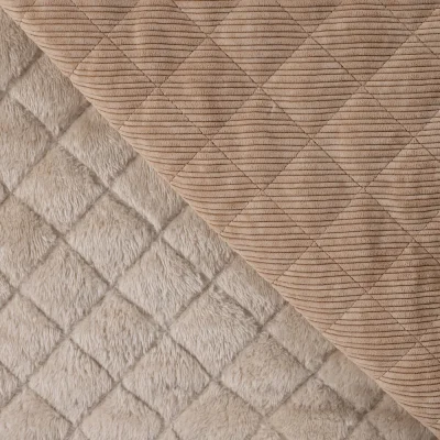 Tissu Velours Côtelé matelassé Ylona envers fausse fourrure uni Beige sable - Par 10 cm