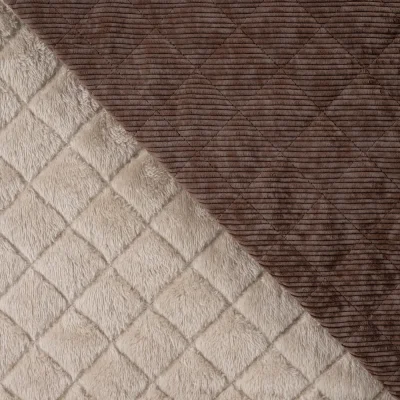 Tissu Velours Côtelé matelassé Ylona envers fausse fourrure uni Marron - Par 10 cm