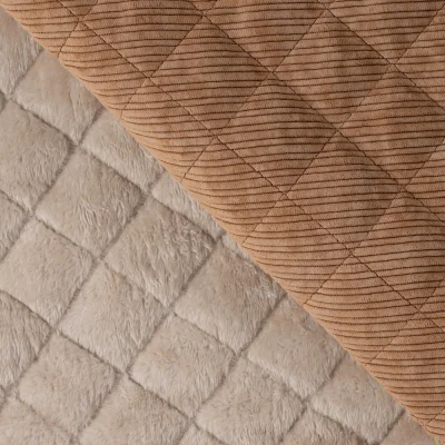 Tissu Velours Côtelé matelassé Ylona envers fausse fourrure uni Brun - Par 10 cm
