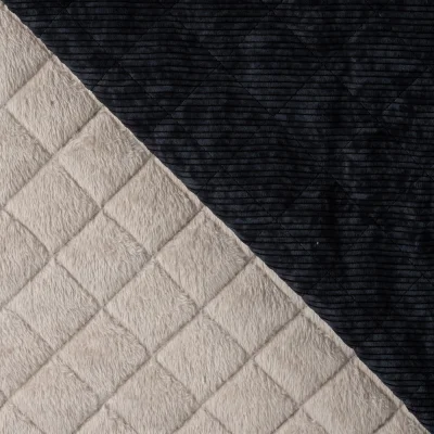 Tissu Velours Côtelé matelassé Ylona envers fausse fourrure uni Noir - Par 10 cm