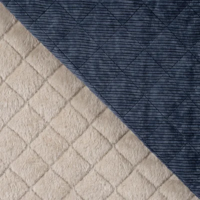 Tissu Velours Côtelé matelassé Ylona envers fausse fourrure uni Bleu marine - Par 10 cm
