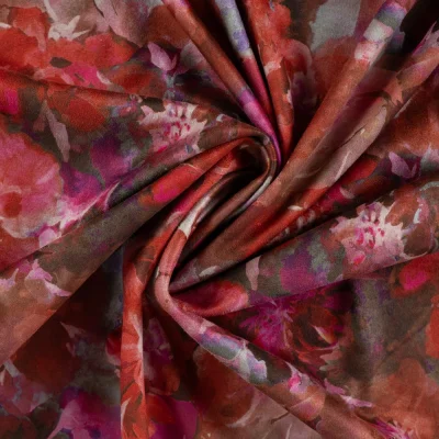 Tissu Suédine Scuba imprimé digital Fleuris fuschia sur fond Marron - Par 10 cm