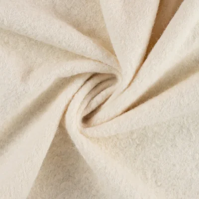 Tissu Laine à bouclette uni Ecru - Par 10 cm