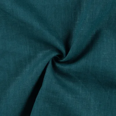 Tissu 100% Lin uni Bleu pétrole - Par 10 cm