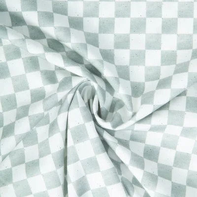 Tissu Popeline de Coton digital imprimé damier Gris sur fond Blanc - Par 10 cm