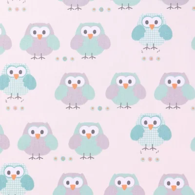 Tissu Coton imprimé Arty Hiboux Gris et turquoise sur fond Blanc - Par 10 cm