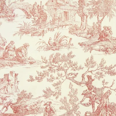 Tissu Toile de Jouy Rouge en 280 cm de largeur - Par 10 cm