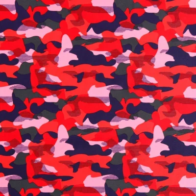 Tissu Lycra Maillot de bain Camouflage Bleu marine, rouge, kaki et rose - Par 10 cm