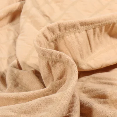 Tissu Jersey Coton smocké uni Beige - Par 10 cm