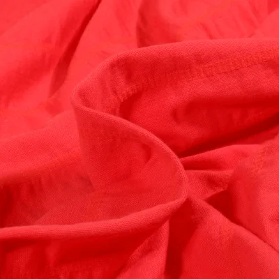 Tissu Jersey Coton smocké uni Rouge - Par 10 cm