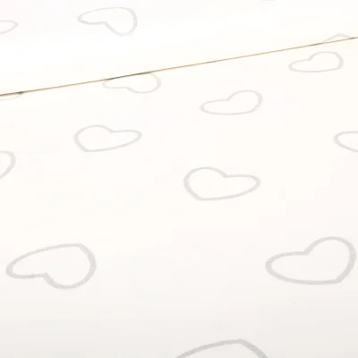 Tissu Coton Satiné extensible Cœurs argentés sur fond Blanc - Par 10 cm