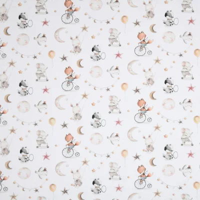 Tissu  Coton imprimé Animaux Circus sur fond Blanc - Par 10 cm