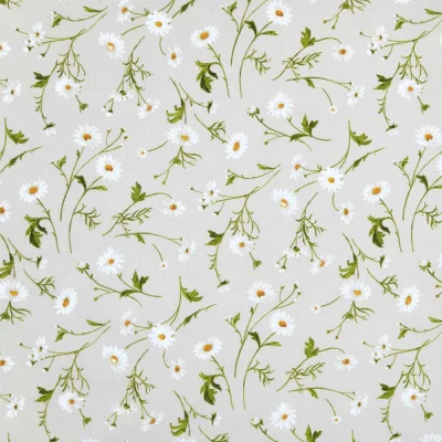 Tissu Toile Cretonne floral Oliya sur fond Beige clair - Par 10 cm