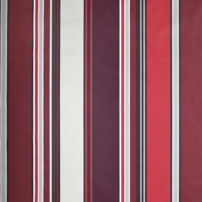 Tissu Toile Cretonne enduit  rayé vertical Nauti sur fond Bordeaux - Par 10 cm