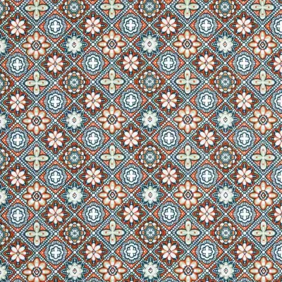 Tissu Coton Cretonne enduit Marrakech sur fond Orange - Par 10 cm