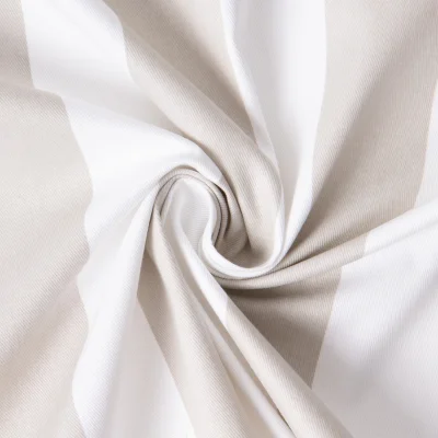Tissu Coton Sergé d&#039;ameublement rayé Beige sur fond Blanc - Par 10 cm
