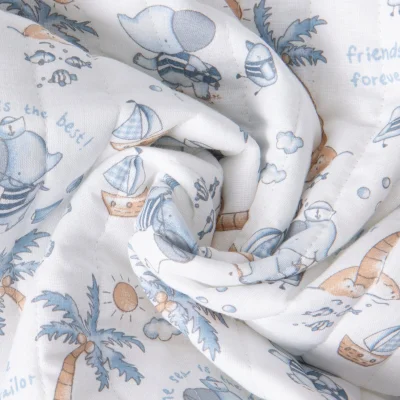 Tissu Coton Matelassé réversible Ray little sailor sur fond Blanc - Par 10 cm