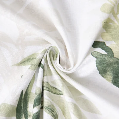 Tissu Toile de Coton Ardèche rameaux Vert sur fond Blanc - Par 10 cm