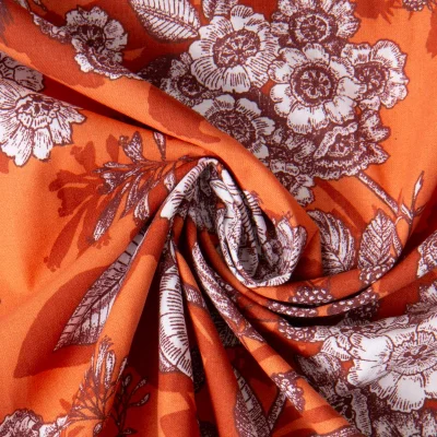 Tissu Toile Polycoton Saone murier sauvage sur fond Orange - Par 10 cm