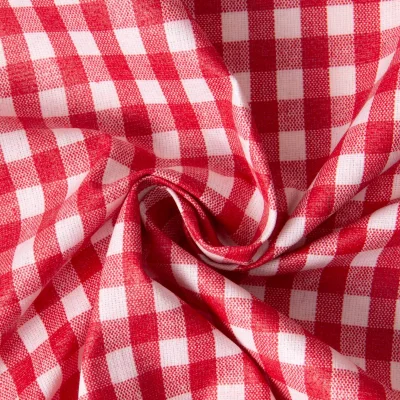 Tissu toile de Coton enduit Carreaux Rouge sur fond Blanc - Par 10 cm