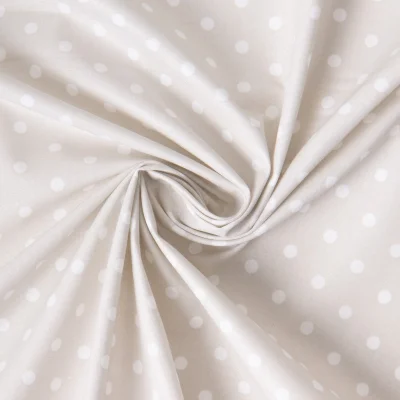 Tissu Coton Enduit pois Dotty blanc sur fond Naturel - Par 10 cm