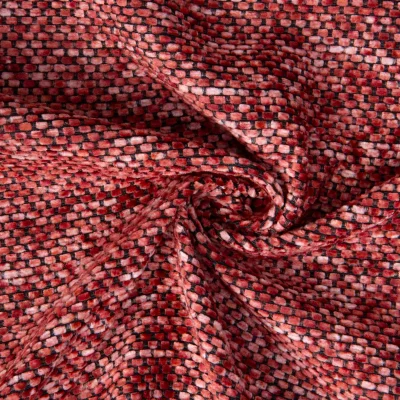 Tissu Jacquard Velours d&#039;ameublement Dublin sur fond Terracotta - Par 10 cm